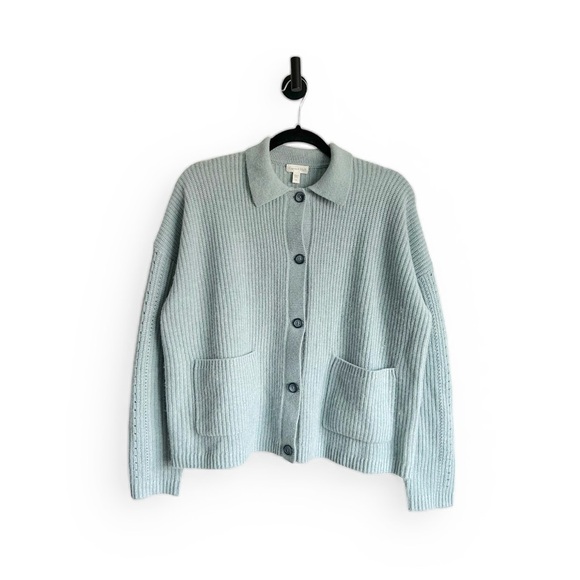 Garnet Hill Ida 100% Cashmere Button Front Cardigan Womens M Light Blue - Picture 8 of 8